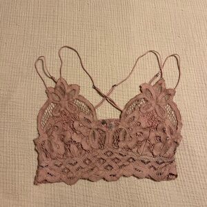 Free People Pink Lace Tank Top with Scalloped Trim